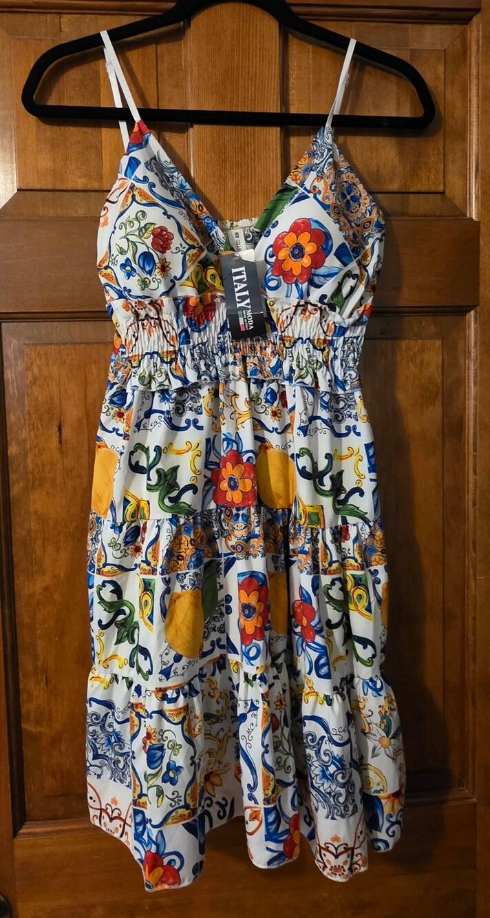 Petite White Floral Tile-Print Midi Dress